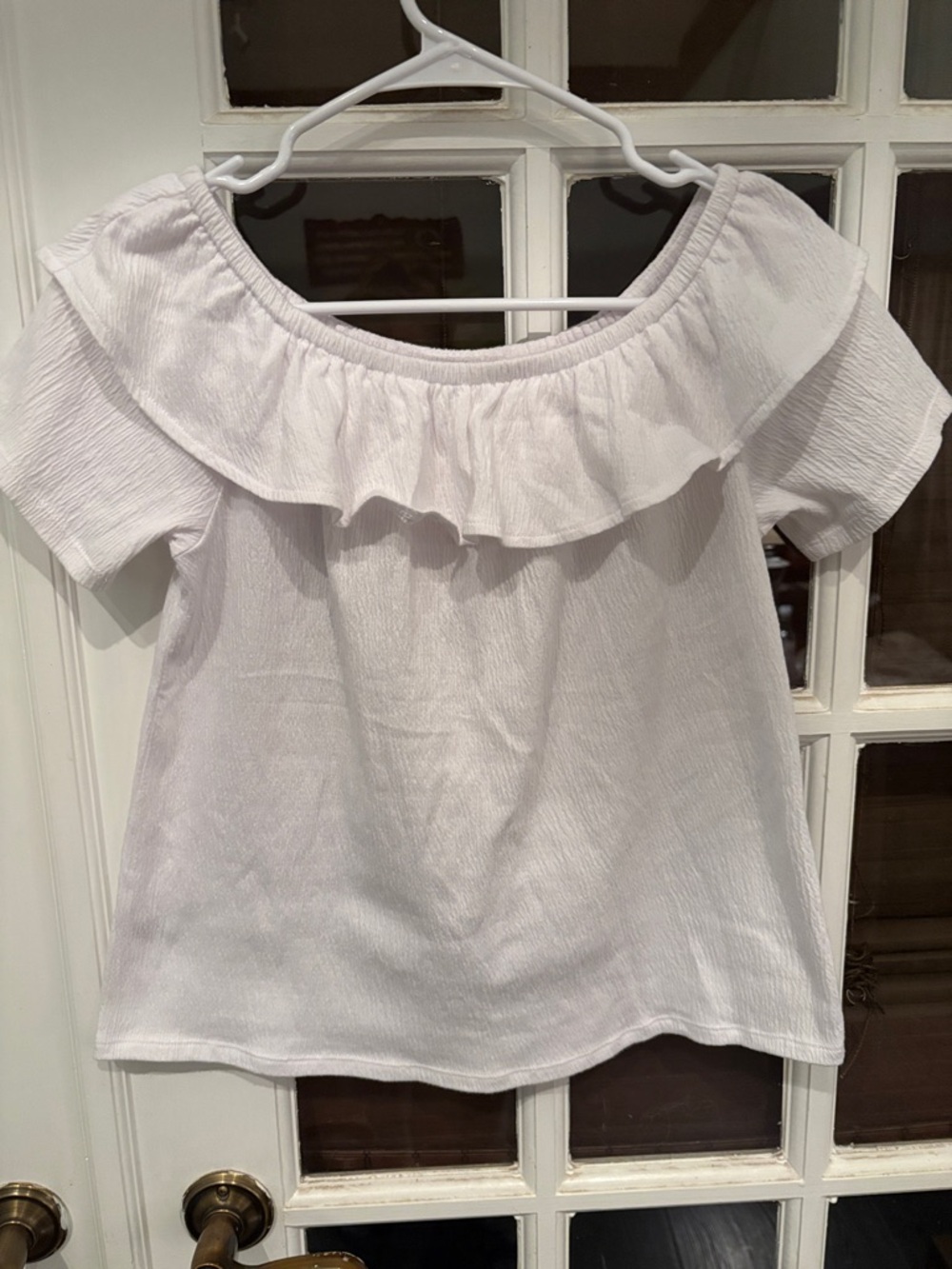 028 LOFT White Textured Off-Shoulder Ruffle Top